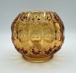 Fenton Priscilla Moon & Stars Rose Bowl Amber Glass Vase 3.5" Vintage